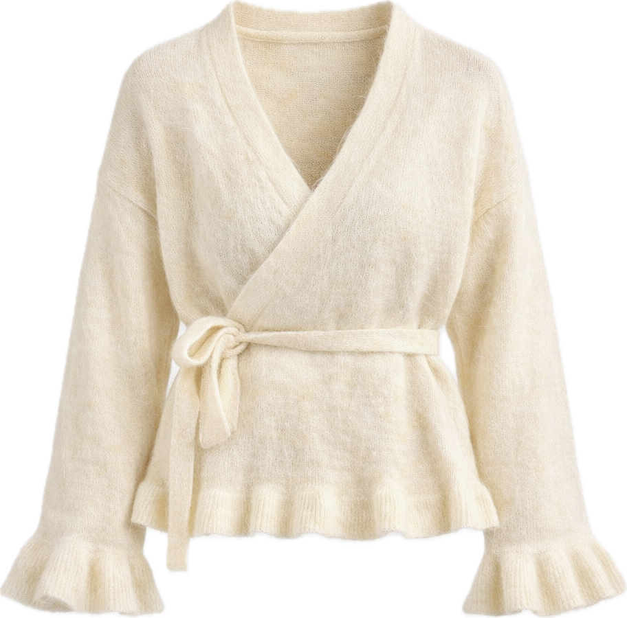 Rüschen-Wickelstrickjacke