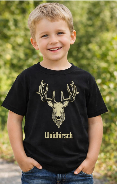 Kinder Shirt Woidhirsch schwarz