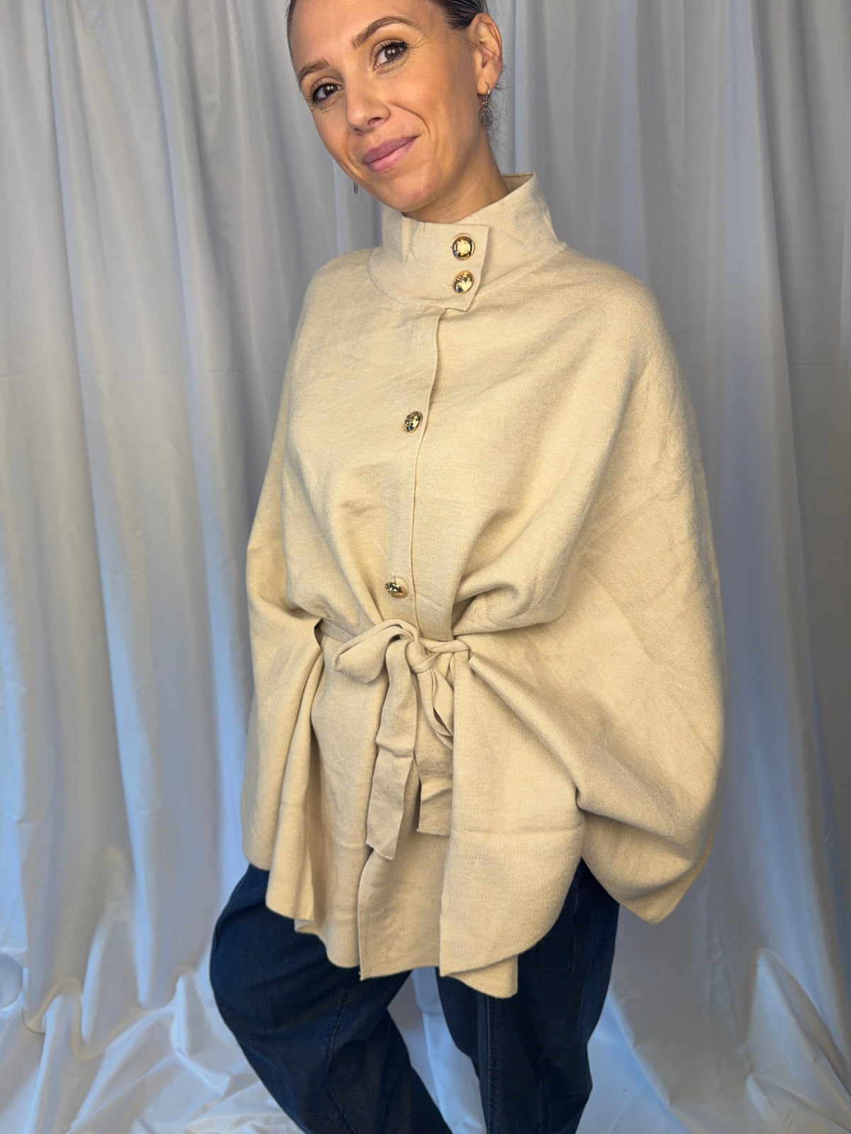 Cape-Jacke mit Bindegürtel – One Size
