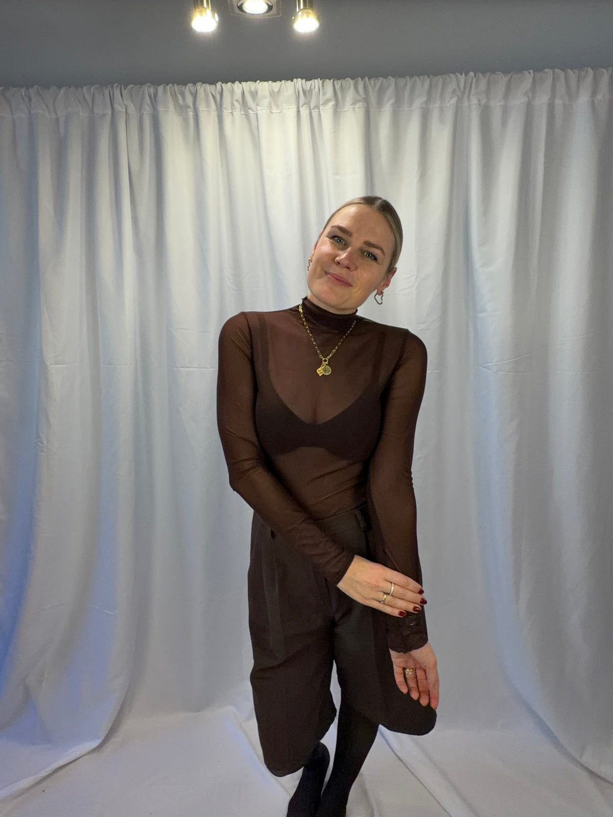 Mesh Longsleeve mit Stehkragen