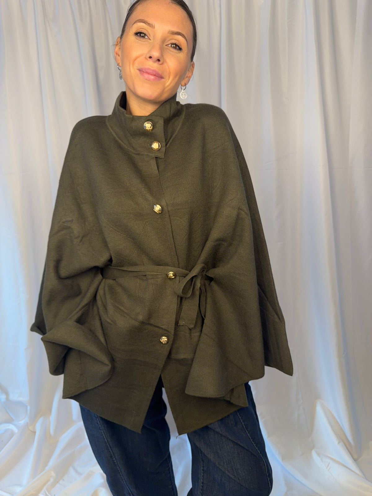 Cape-Jacke mit Bindegürtel – One Size