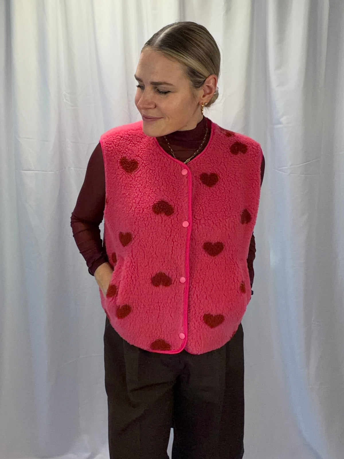 Heart Teddyweste – Pink