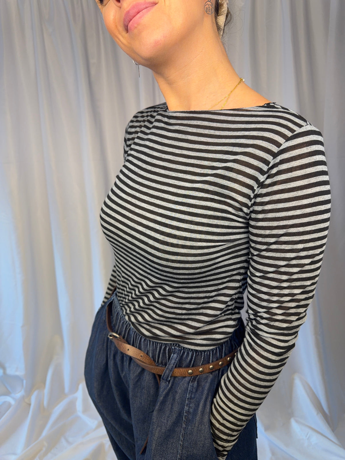 Gestreiftes Mesh Longsleeve