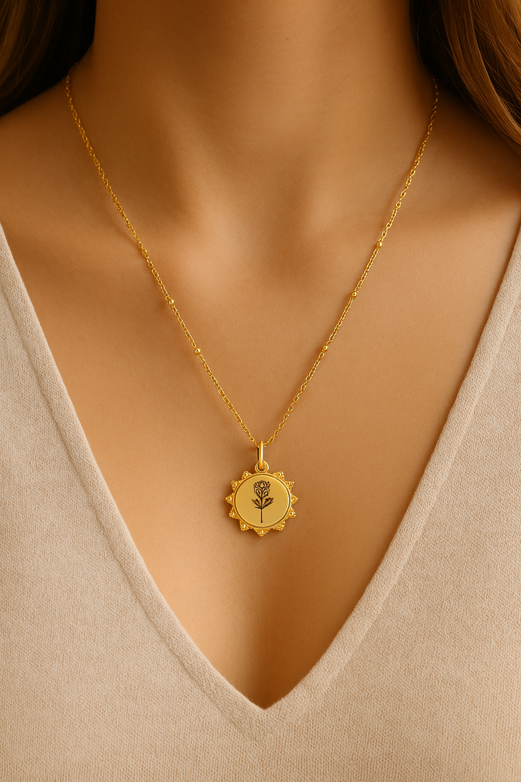 Sonnen-Medaillon – 17 mm | 18k vergoldet | personalisierbar